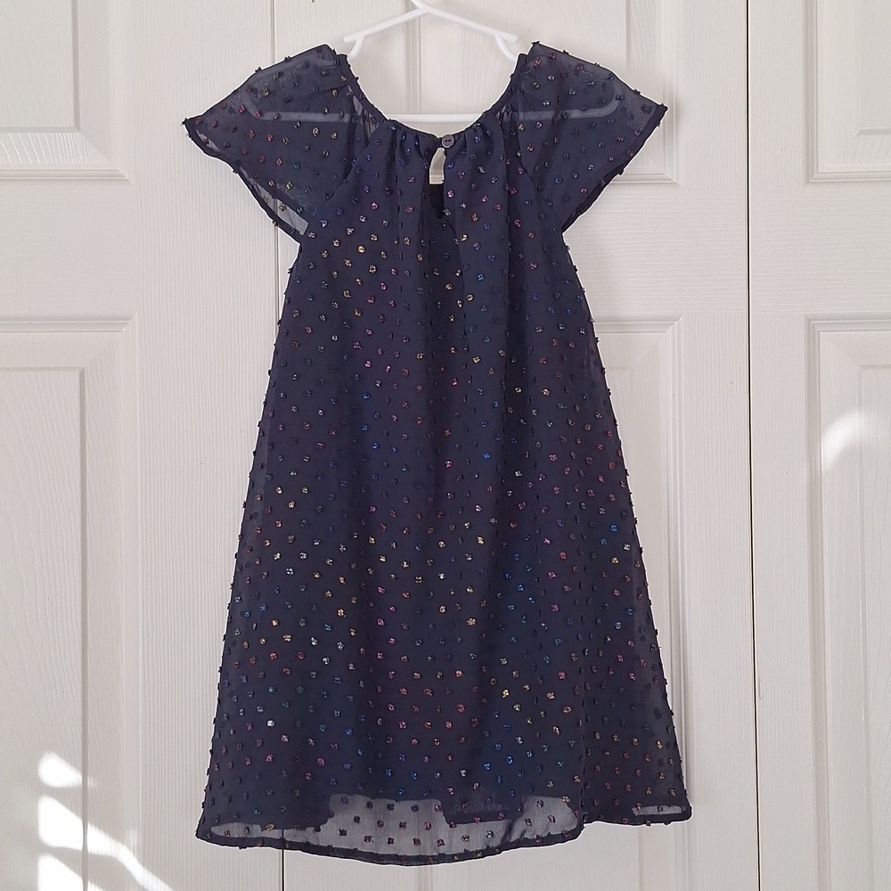 NWOT 3Pommes Girls Navy Robe A Manches Short Sleeve Dress - Picture 5 of 15